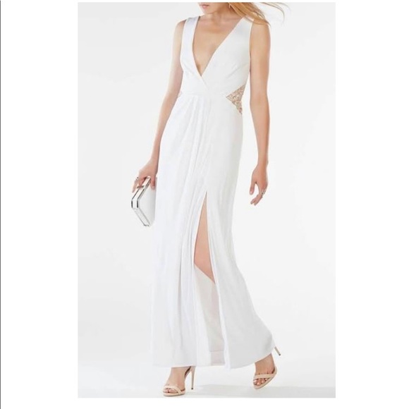 bcbg white long dress